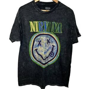 Nirvana Graphic Band Tee L Multicolor Acid Wash Unisex Cotton Casual Logo
